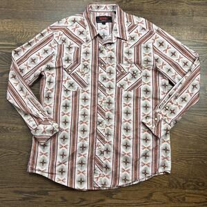 Rock & Roll Denim Shirt Mens XL White Geometric Western Snap Long Sleeve